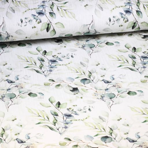 Hydrophilic Baby Cotton Digitally Printed Green Leaves