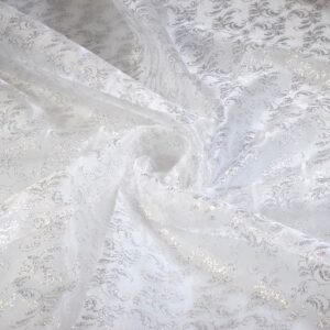 Organza Printed Glitter Brocade White