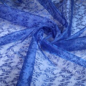 Organza Printed Glitter Brocade Cobalt