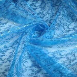Organza printed glitter Brocade Aqua