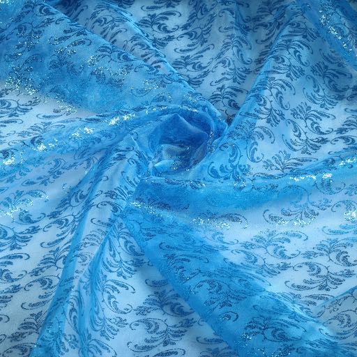 Organza printed glitter Brocade Aqua