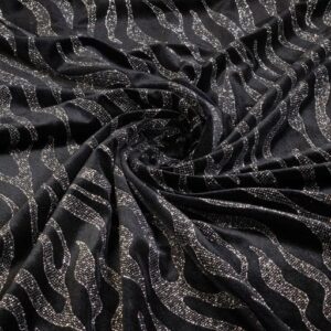 Velvet fabric stretch Glitter stripe silver