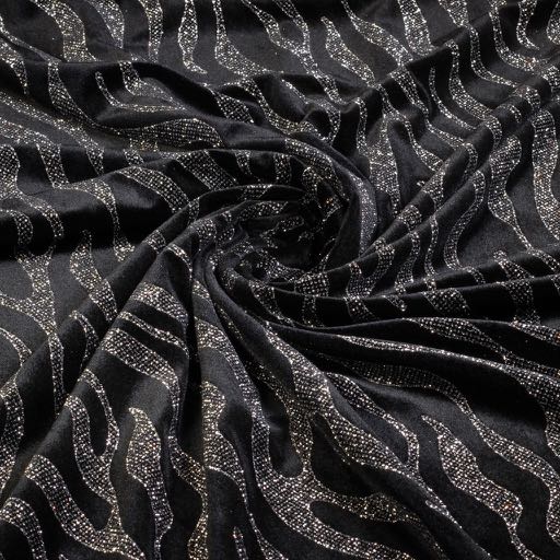 Velvet fabric stretch Glitter stripe silver