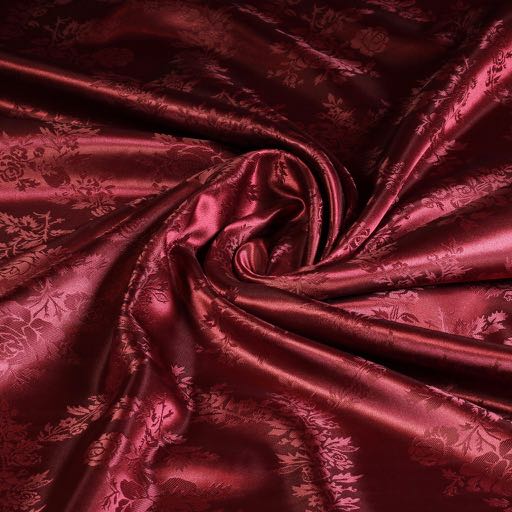 Satijn Jaquard Roos fabric bordeaux