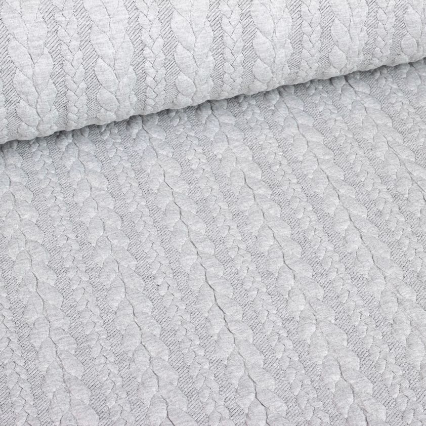Cable fabric jacquard tricot light grey melange