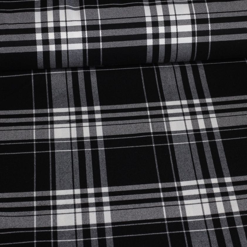 Tartan fabric stretch black/white