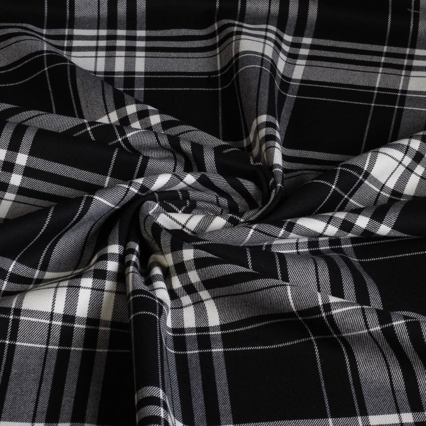 Tartan fabric stretch black/white