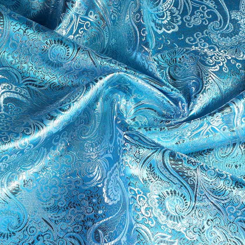 Jacquard paisley fabric aqua silver