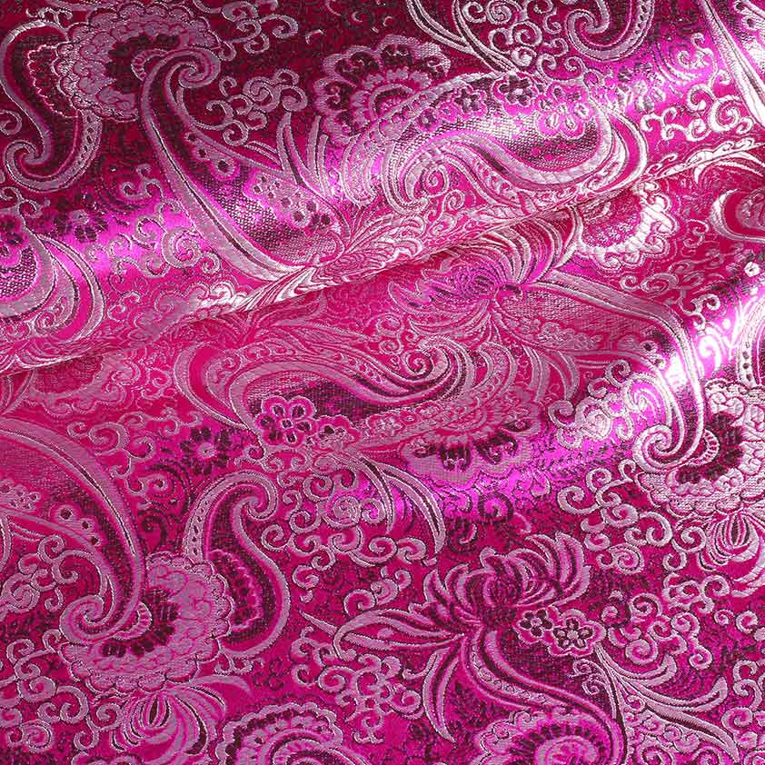 Jacquard paisley fabric fuchsia silver