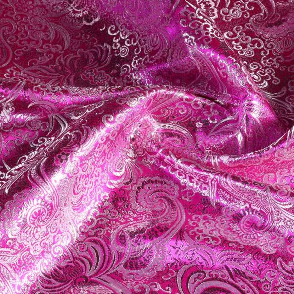 Jacquard paisley fabric fuchsia silver