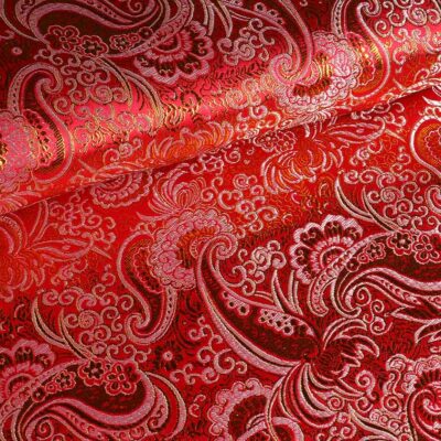 Jacquard paisley fabric red with gold