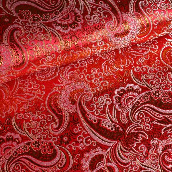 Jacquard paisley fabric red with gold