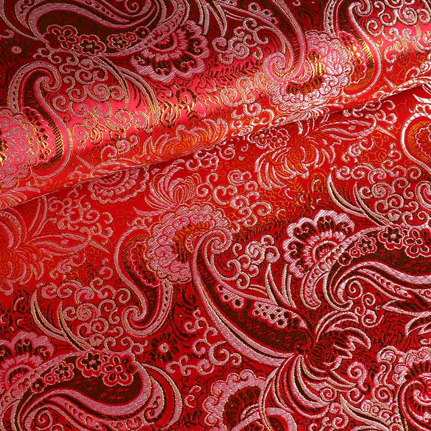 Jacquard paisley fabric red with gold