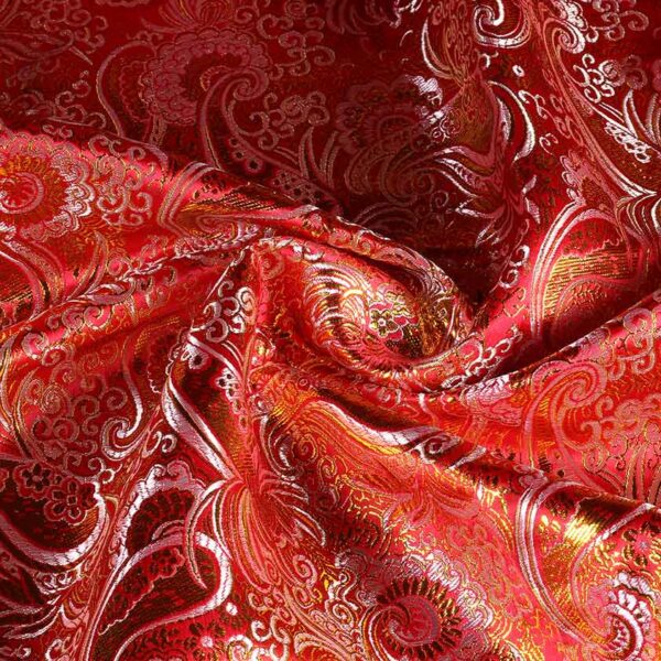 Jacquard paisley fabric red with gold