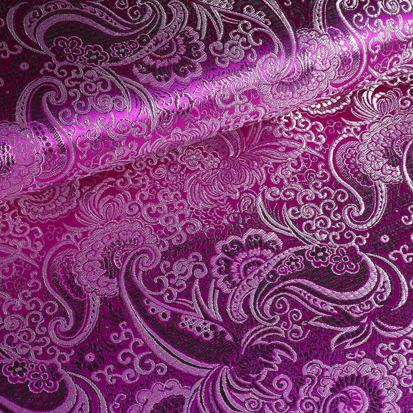 Jacquard paisley fabric purple with silver