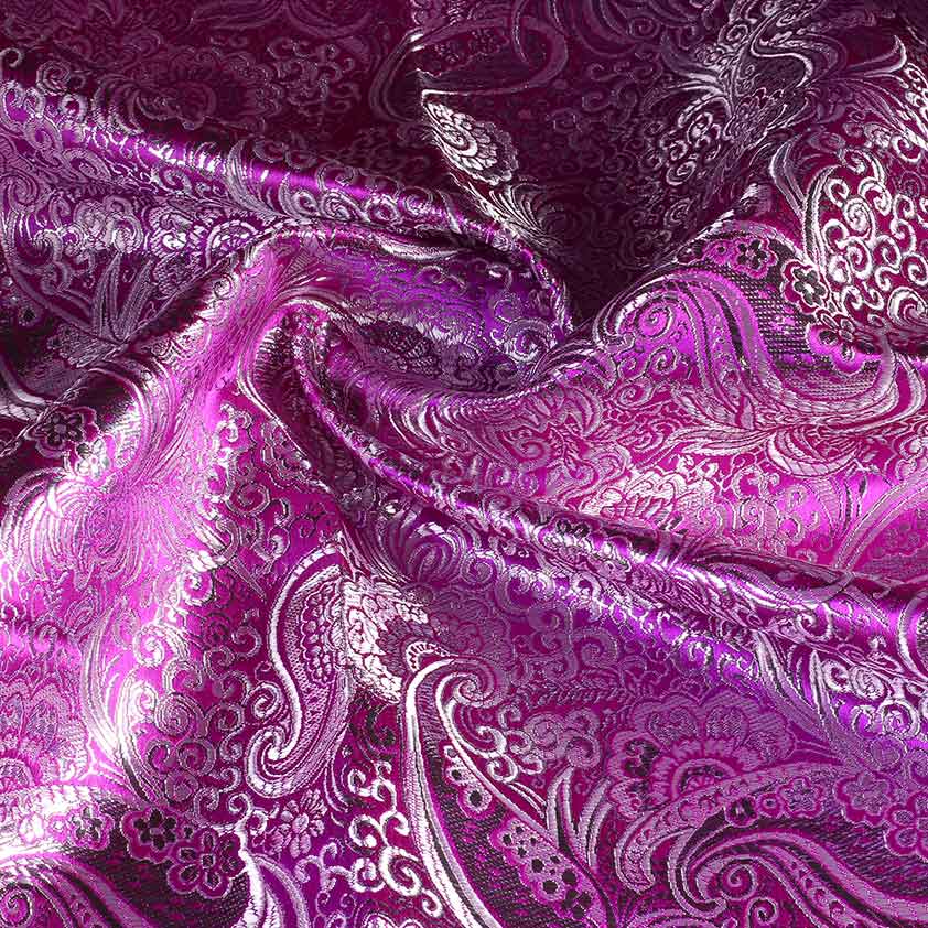 Jacquard paisley fabric purple with silver