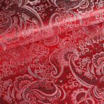 Jacquard stof paisley bloem rood zilver