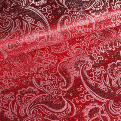 Jacquard fabric paisley flower red silver