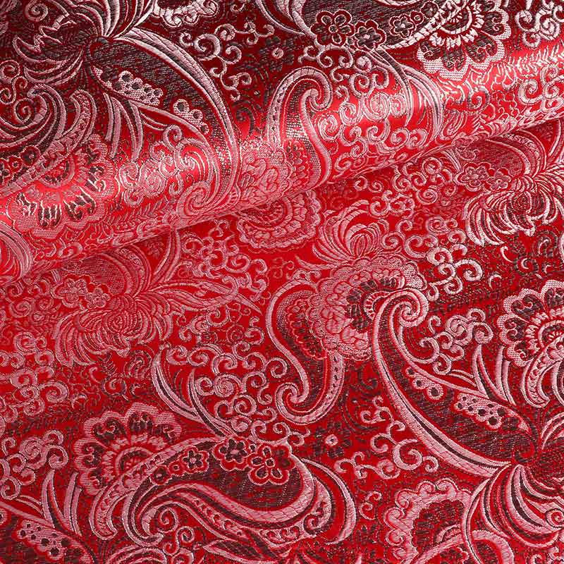Jacquard fabric paisley flower red silver
