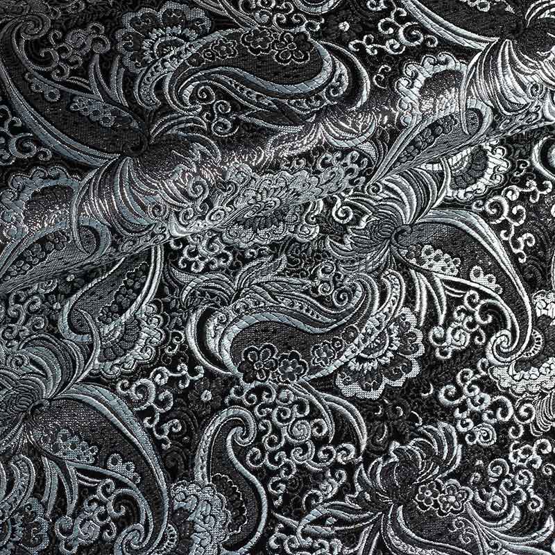 Jacquard paisley fabric black with silver