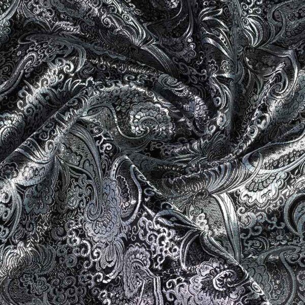 Jacquard paisley fabric black with silver
