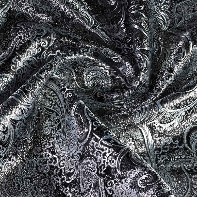 Jacquard paisley fabric black with silver