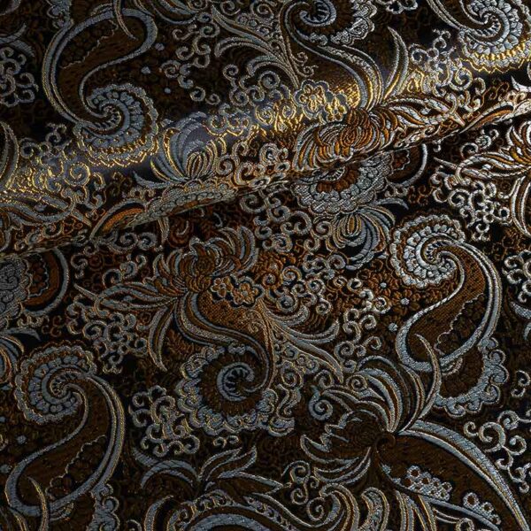 Jacquard paisley fabric black with gold