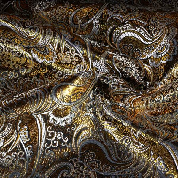 Jacquard paisley fabric black with gold