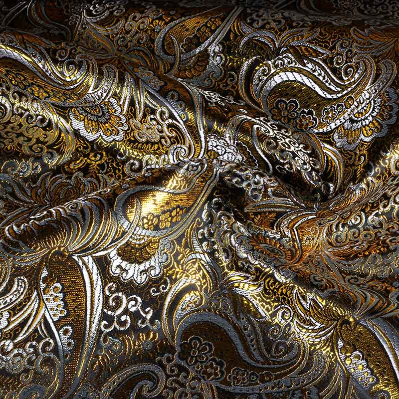 Jacquard paisley fabric black with gold