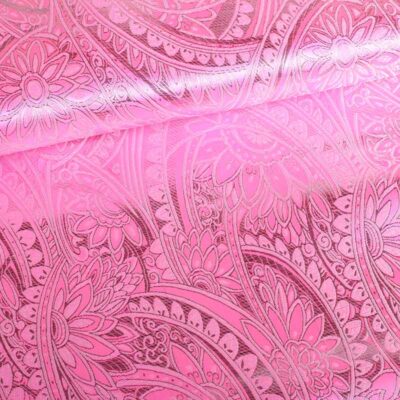 Jacquard fabric flower pink with silver lurex