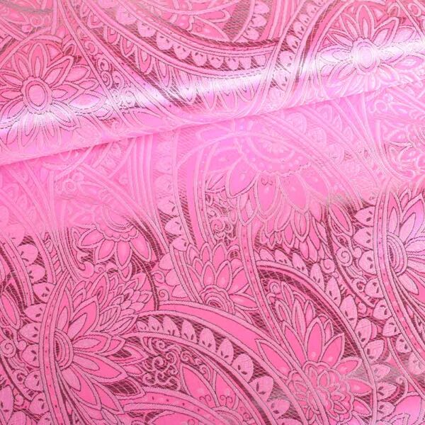 Jacquard fabric flower pink with silver lurex