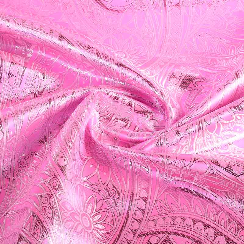 Jacquard fabric flower pink with silver lurex