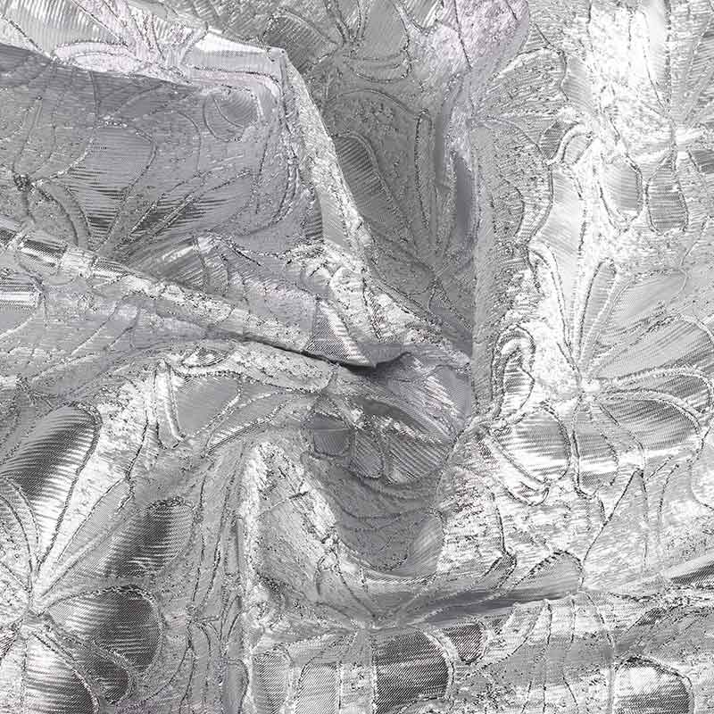 Jacquard fabric flower tone-in-tone lurex silver