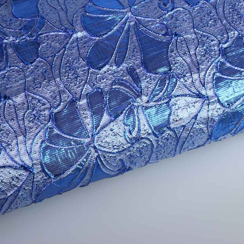 Jacquard fabric flower tone in tone lurex cobalt