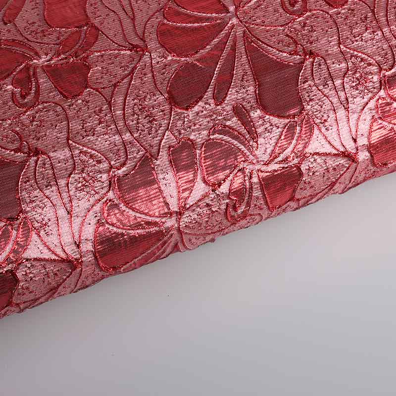 Jacquard fabric flower tone in tone lurex red
