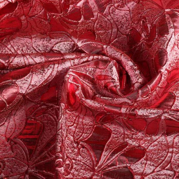 Jacquard fabric flower tone in tone lurex red