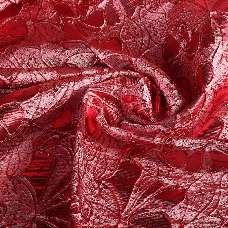 Jacquard fabric flower tone in tone lurex red