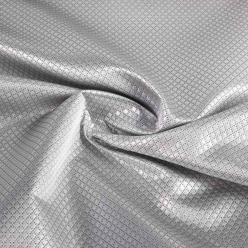 Jacquard mini check fabric metallic silver
