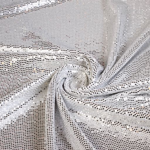 Stretch fabric glitter spot white/silver