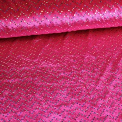 Velours de panne fabric fuchsia with silver hologram sequins