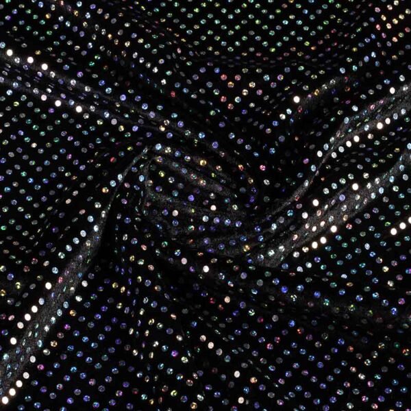 Velours de panne fabric black silver hologram sequins