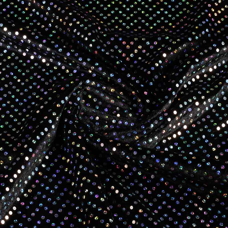 Velours de panne fabric black silver hologram sequins