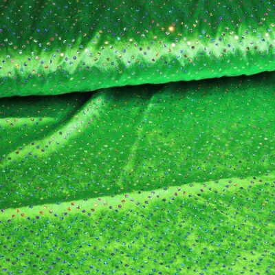 Panne velvet fabric green with silver hologram sequins