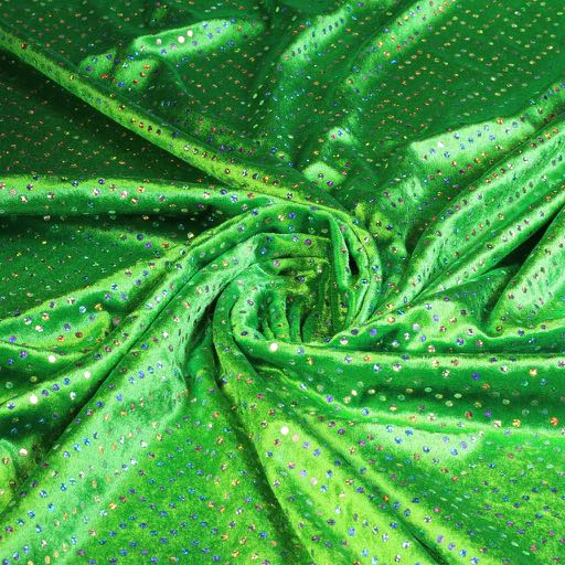 Panne velvet fabric green with silver hologram sequins