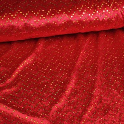 Panne velvet fabric red with golden hologram sequins