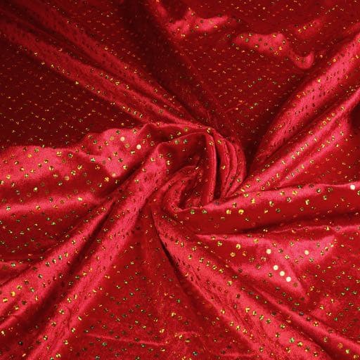 Panne velvet fabric red with golden hologram sequins