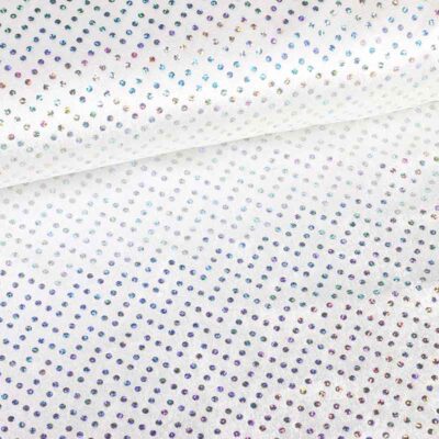Panne velvet white with silver hologram sequins