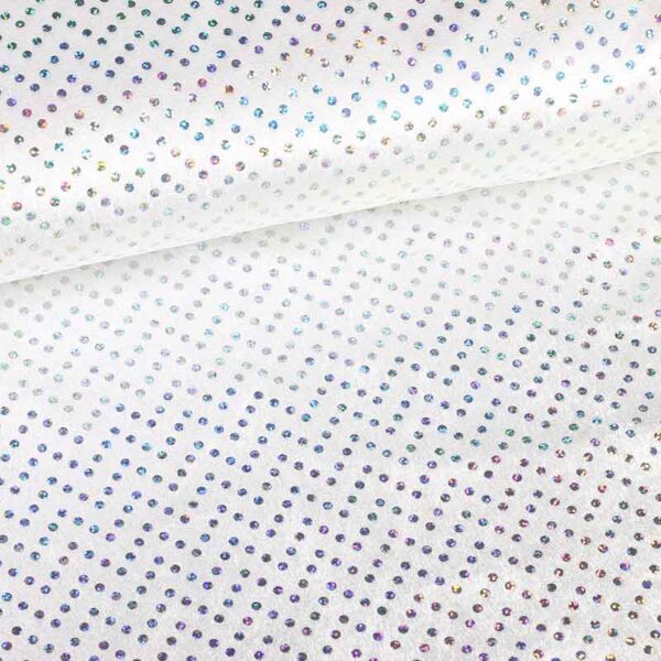 Panne velvet white with silver hologram sequins