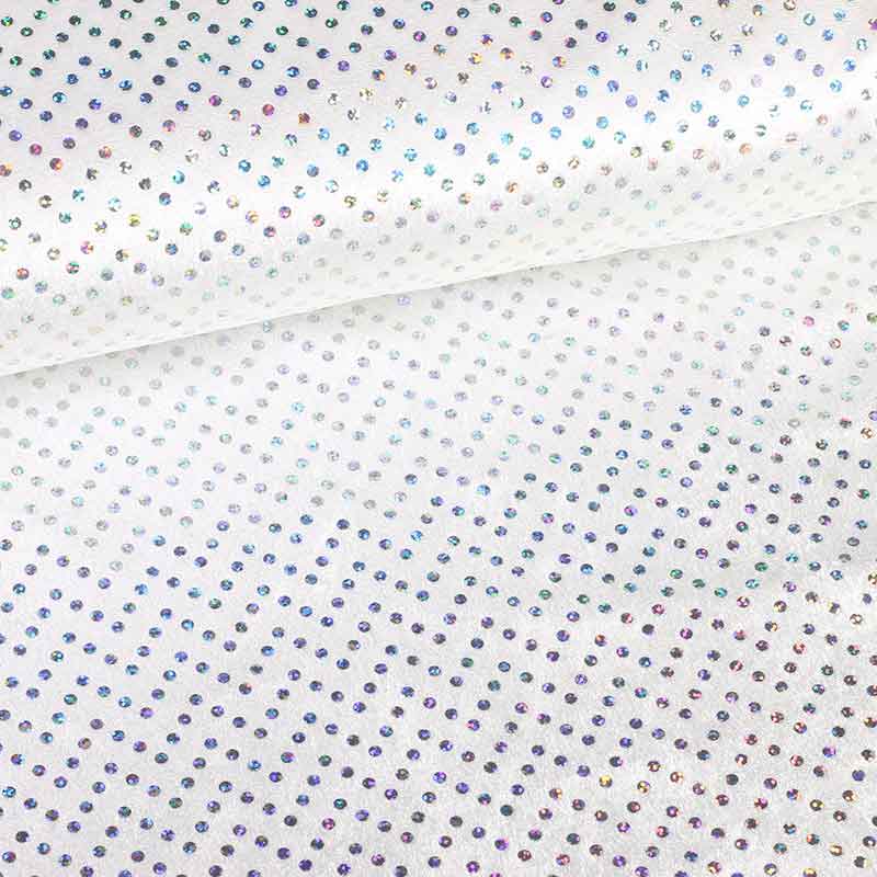 Panne velvet white with silver hologram sequins