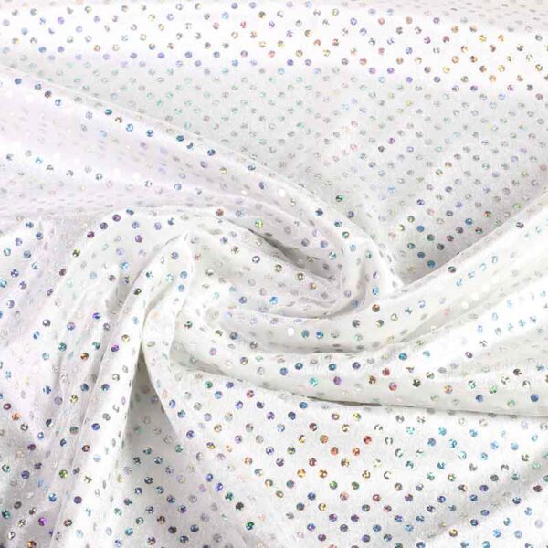 Panne velvet white with silver hologram sequins